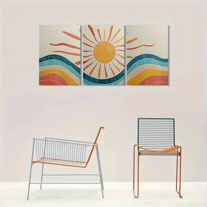 3pcs Abstract Sunburst Colourful Metal Print Ready to Hang Art - Bella Home Decor