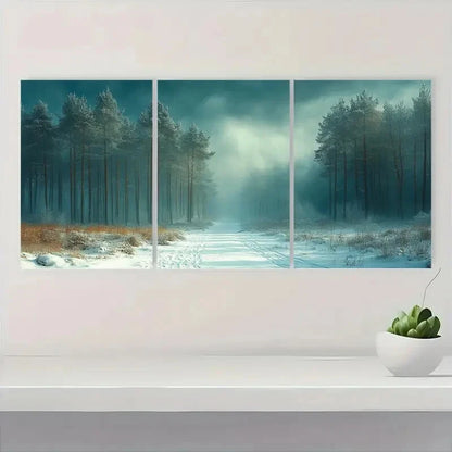 3pcs Mystical Winter Forest Landscape Metal Print Ready to Hang Art - Bella Home Decor