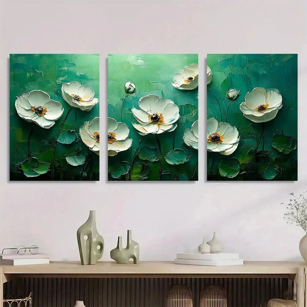 3pcs Green Texture Fresh Natural Flowers Metal Print Ready to Hang Art - Bella Home Decor