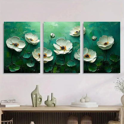 3pcs Green Texture Fresh Natural Flowers Metal Print Ready to Hang Art - Bella Home Decor