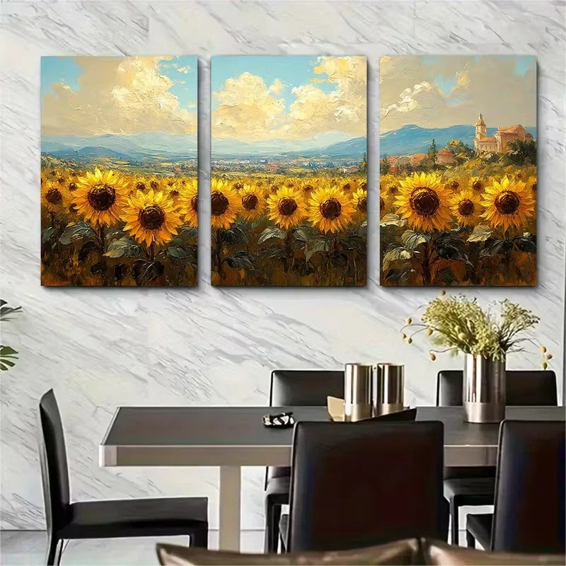 3pcs Sunflowers Metal Print Ready to Hang Art