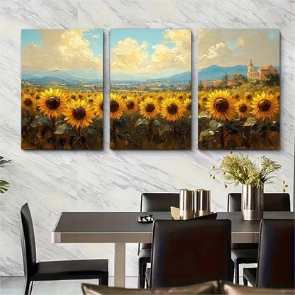 3pcs Sunflowers Metal Print Ready to Hang Art