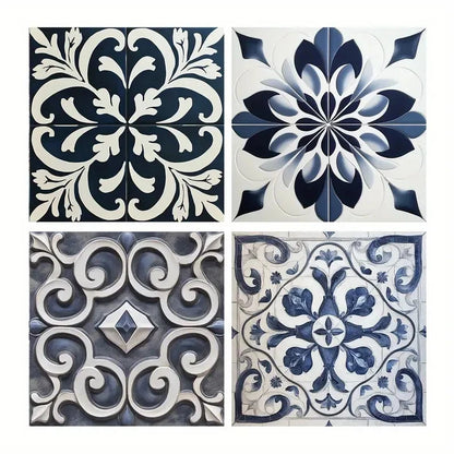 4pcs Tile Art Prints, Wall Art Canvas Framed