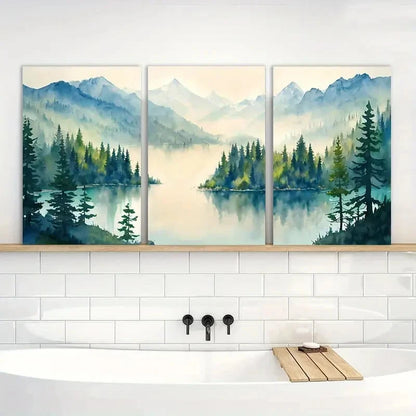 3pcs Green Forest Painting Nature Landscape Metal Print Ready to Hang Art - Bella Home Decor