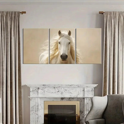 3pcs Elegant White Horse Art Modern Poster Metal Print Ready to Hang Art