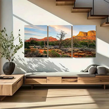 3pcs Sonoran Desert Scenic Landscape with Tree Metal Print Ready to Hang Art
