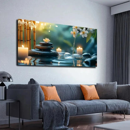 Serene Spa Landscape Stone Wall Art canvas office home room framed 120x60cm
