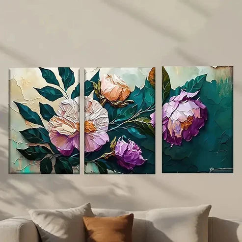 3pcs Rose Flower With Green Leaves Painting Wall Art Canvas Unframed - High Quality Print 100% Australian Made Wall Canvas