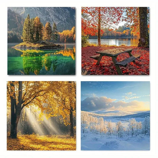 4pcs Four Seasons Landscape Wall Art Canvas  Framed