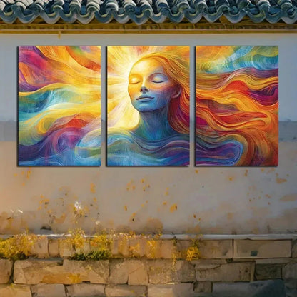 3pcs Vibrant Abstract Flowing Hair Woman Metal Print Ready to Hang Art - Bella Home Decor