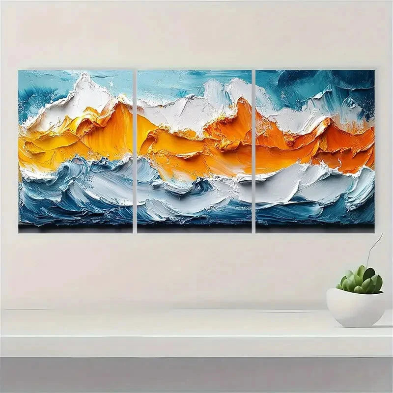 3pcs Abstract Winter Mountain Landscape Paintings Metal Print Ready to Hang Art