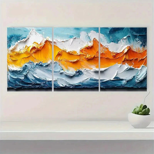 3pcs Abstract Winter Mountain Landscape Paintings Metal Print Ready to Hang Art