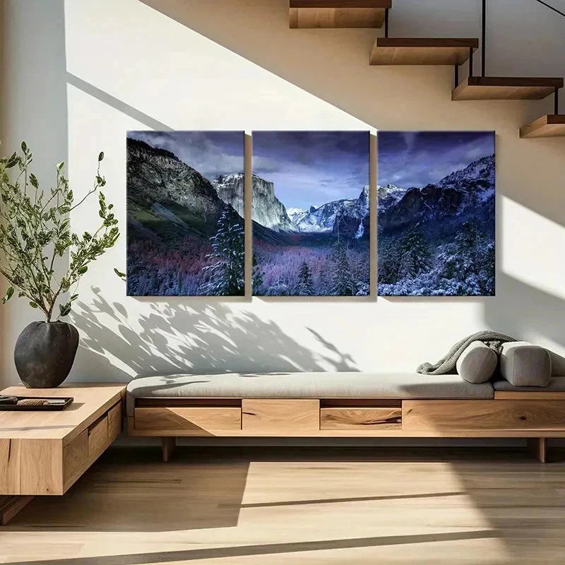 3pcs Valley Woods Snow Mountain Modern Wall Art Set Canvas Framed 60x90cm - High Quality Print 100% Australian Made Wall Canvas Ready to Hang - Bella Home Decor