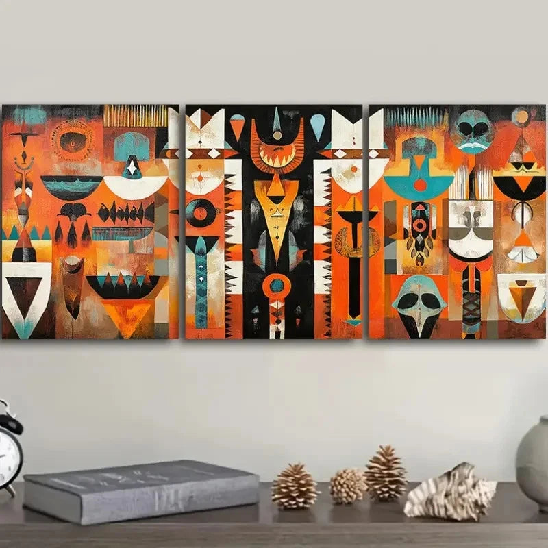 3pcs African Center Abstract Metal Print Ready to Hang Art - Bella Home Decor