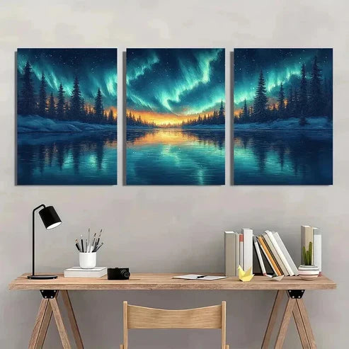 3pcs Northern Lights Borealis Aurora Night  Wall Art Set Canvas Unframed - High Quality Print 100% Australian Made Wall Canvas