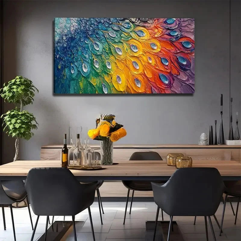 Peacock Feather Decorative Wall Art Canvas Office Home Room Framed 120x60cm