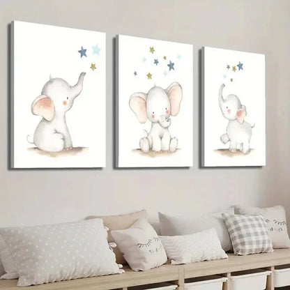 3pcs Elephant Star Art Cute Elephant  Wall Art Set Canvas Unframed - High Quality Print 100% Australian Made Wall Canvas