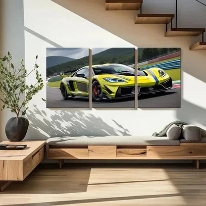 3pcs Green Supercar Cool Racing Decor Wall Art Set Canvas Unframed - High Quality Print 100% Australian Made Wall Canvas