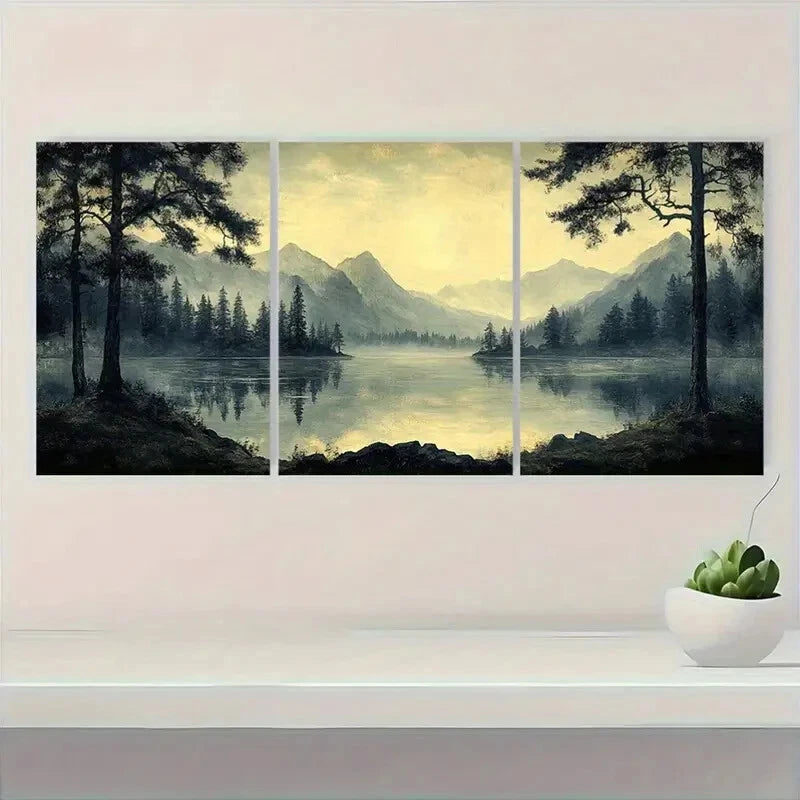 3pcs Black and White Nature Scene Mountain Views Metal Print Ready to Hang Art - Bella Home Decor