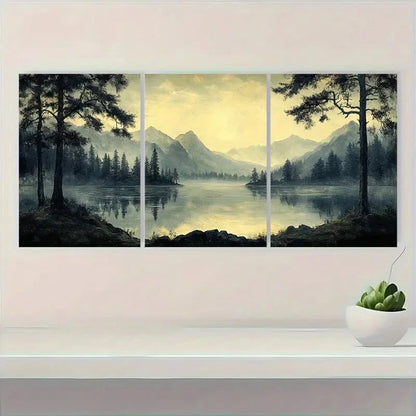 3pcs Black and White Nature Scene Mountain Views Metal Print Ready to Hang Art - Bella Home Decor