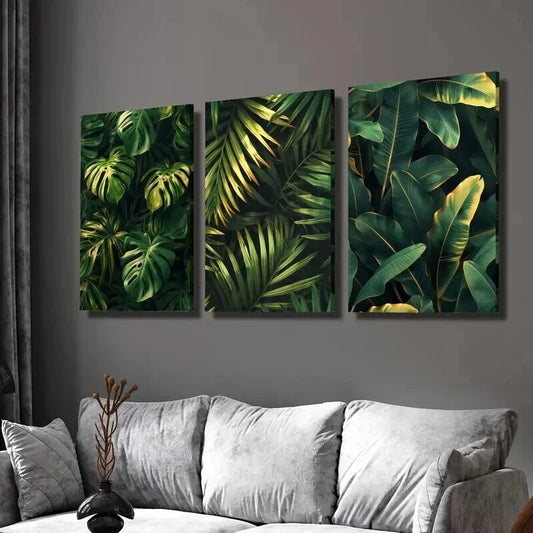 3pcs Tropical Monstera Golden Palm Leaf Wall Art Set Canvas Framed 60x90cm - High Quality Print 100% Australian Made Wall Canvas Ready to Hang