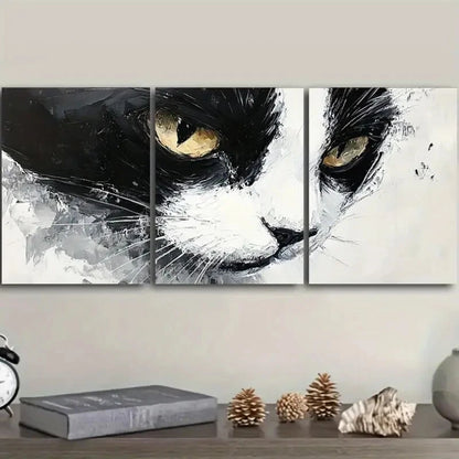 3pcs Black and White Tuxedo Cat Decor Wall Art Set Canvas Framed 40x60cm - High Quality Print 100% Australian Made Wall Canvas Ready to Hang