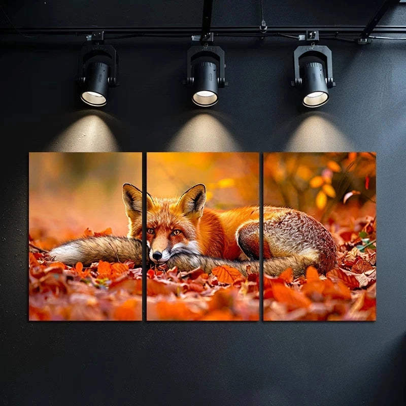 3pcs Charming Red Fox Autumn Scene Metal Print Ready to Hang Art - Bella Home Decor