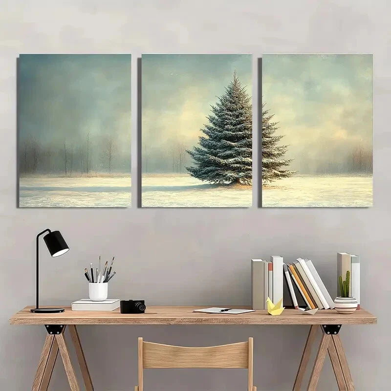 3pcs Moody Christmas Vintage Christmas Tree Print Metal Print Ready to Hang Art - Bella Home Decor