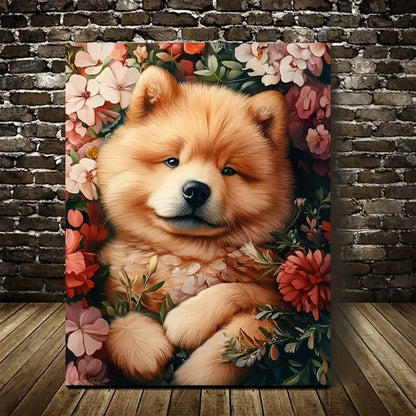 Cute Chow Chow Dog with Vibrant Painting 40x60cm Metal Print Ready to Hang - Bella Home Decor