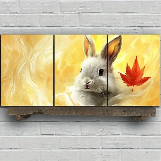 3pcs Maple Red Leaf and Rabbit Wall Art Set Canvas Framed 40x60cm – High Quality Print 100% Australian Made Wall Canvas Ready to Hang