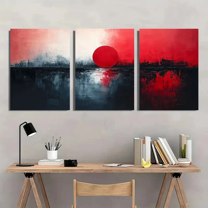 3pcs Textured Abstract Painting Gray and Black Metal Print Ready to Hang Art - Bella Home Decor