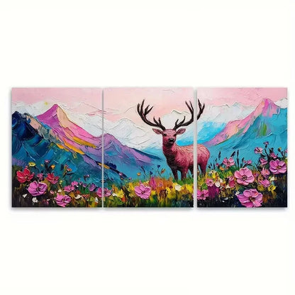 3pcs Deer Wildflower Meadow Wall Art Set Canvas Framed 60x90cm - High Quality Print 100% Australian Made Wall Canvas Ready to Hang - Bella Home Decor