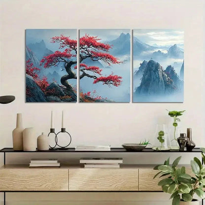 3pcs Heart Ornament on Tree Branch Metal Print Ready to Hang Art - Bella Home Decor