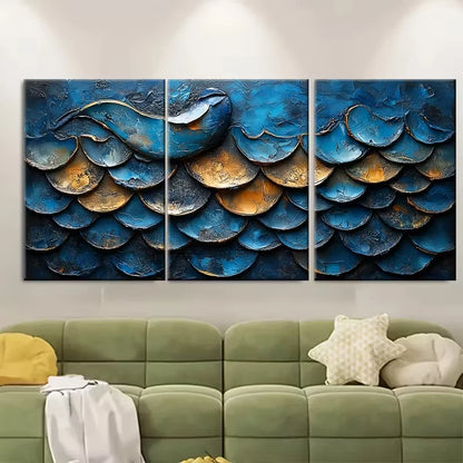 3pcs Textured Marine Scale Metal Print Ready to Hang Art