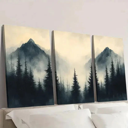 3pcs Misty Forest and Silhouette Trees  Wall Art Set Canvas Unframed - High Quality Print 100% Australian Made Wall Canvas - Bella Home Decor