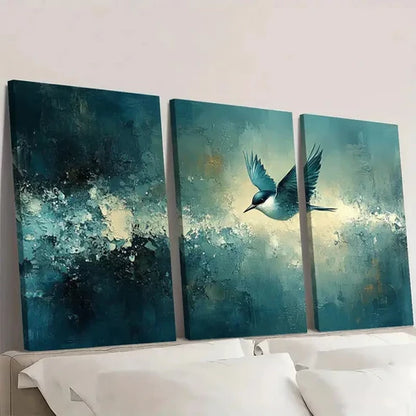 3pcs Bird Teal Tan Pastel Abstract Painting Canvas Wall Art Set Canvas Unframed - High Quality Print 100% Australian Made Wall Canvas - Bella Home Decor
