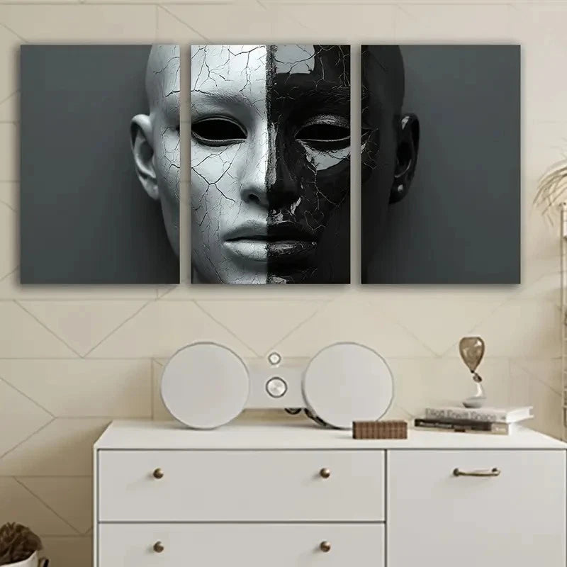 3pcs Black And White Mask Design Wall Art Set Canvas Framed 60x90cm - High Quality Print 100% Australian Made Wall Canvas Ready to Hang - Bella Home Decor