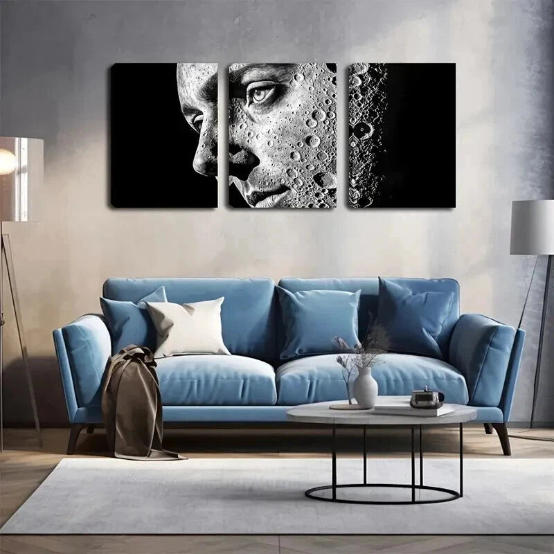3pcs Face With Lunar Surface Design Perfect Wall Art Set Canvas Framed 60x90cm - High Quality Print 100% Australian Made Wall Canvas Ready to Hang - Bella Home Decor