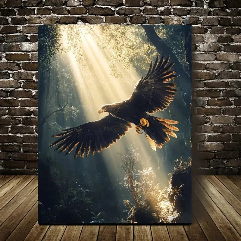 Eagle Playing with a Ball in a Deep Jungle Painting 40x60cm Metal Print Ready to Hang - Bella Home Decor