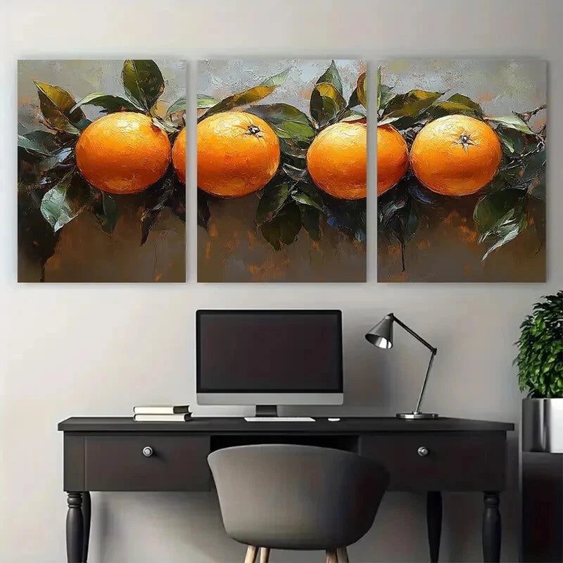 3pcs Vibrant Orange Fruit Citrus Illustration Metal Print Ready to Hang Art - Bella Home Decor