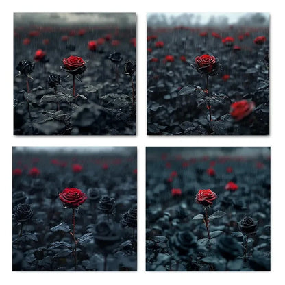 4pcs Romantic rose print Wall Art Canvas Framed