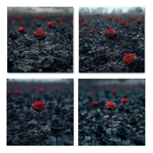 4pcs Romantic rose print Wall Art Canvas Framed