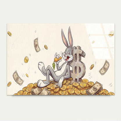 Grey Rabbit Eating Carrot Glass Printing Wall Art Australian Made Quality - Bella Home Decor