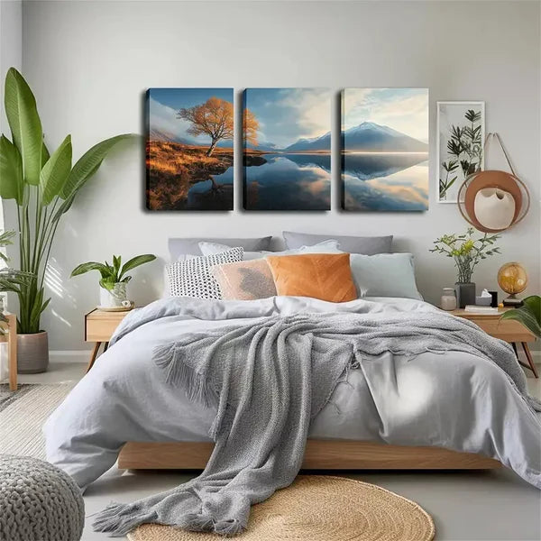 3pcs Serene Alpine Lake Landscape with Vibrant Wall Art Set Canvas Framed 60x90cm - High Quality Print 100% Australian Made Wall Canvas Ready to Hang - Bella Home Decor