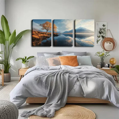3pcs Serene Alpine Lake Landscape with Vibrant Wall Art Set Canvas Framed 60x90cm - High Quality Print 100% Australian Made Wall Canvas Ready to Hang - Bella Home Decor