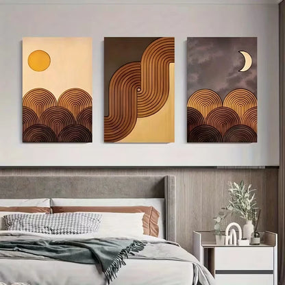 3pcs Geometric Sun Moon Arc Abstract Metal Print Ready to Hang Art - Bella Home Decor