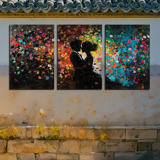 3pcs Vibrant Couple Dance Illustration Metal Print Ready to Hang Art