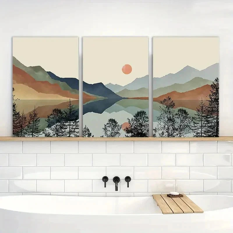 3pcs Sun Forest Abstract Nature Landscape Metal Print Ready to Hang Art - Bella Home Decor