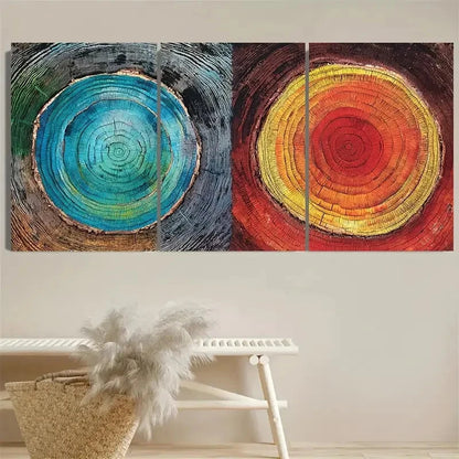3pcs Colorful Tree Ring Natural Slice Print Wall Art Set Canvas Framed 50x70cm - High Quality Print 100% Australian Made Wall Canvas Ready to Hang - Bella Home Decor