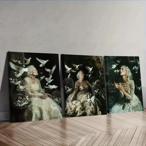 3pcs The Trapped Bride With Birds Wall Art Canvas Unframed - High Quality Print 100% Australian Made Wall Canvas